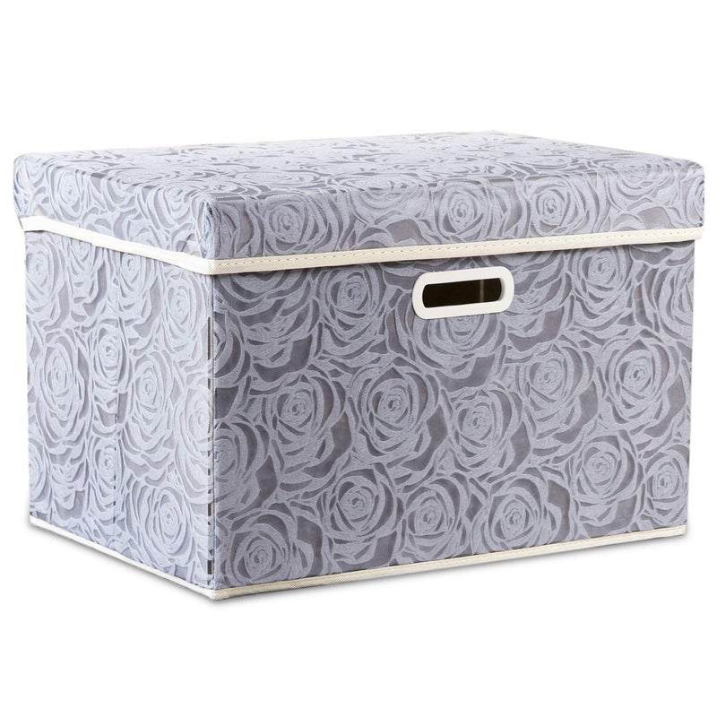 PRANDOM Larger Collapsible Storage Box with Lid [1-Pack] Fabric Decorative Storage Bin Cube Organizer Container Basket with Cover Handles for Bedroom Closet Living Room Gray 17.7x11.8x11.8 Inch - Image 1